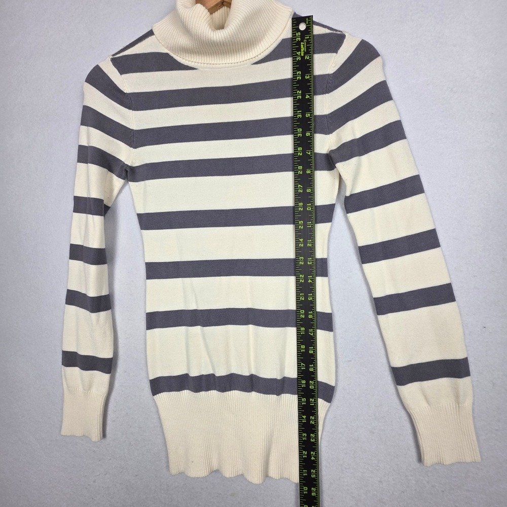 Guess Womens Striped Turtleneck Sweater Cream Gray Size S/P Long Sleeve Knit Top - Picture 16 of 16